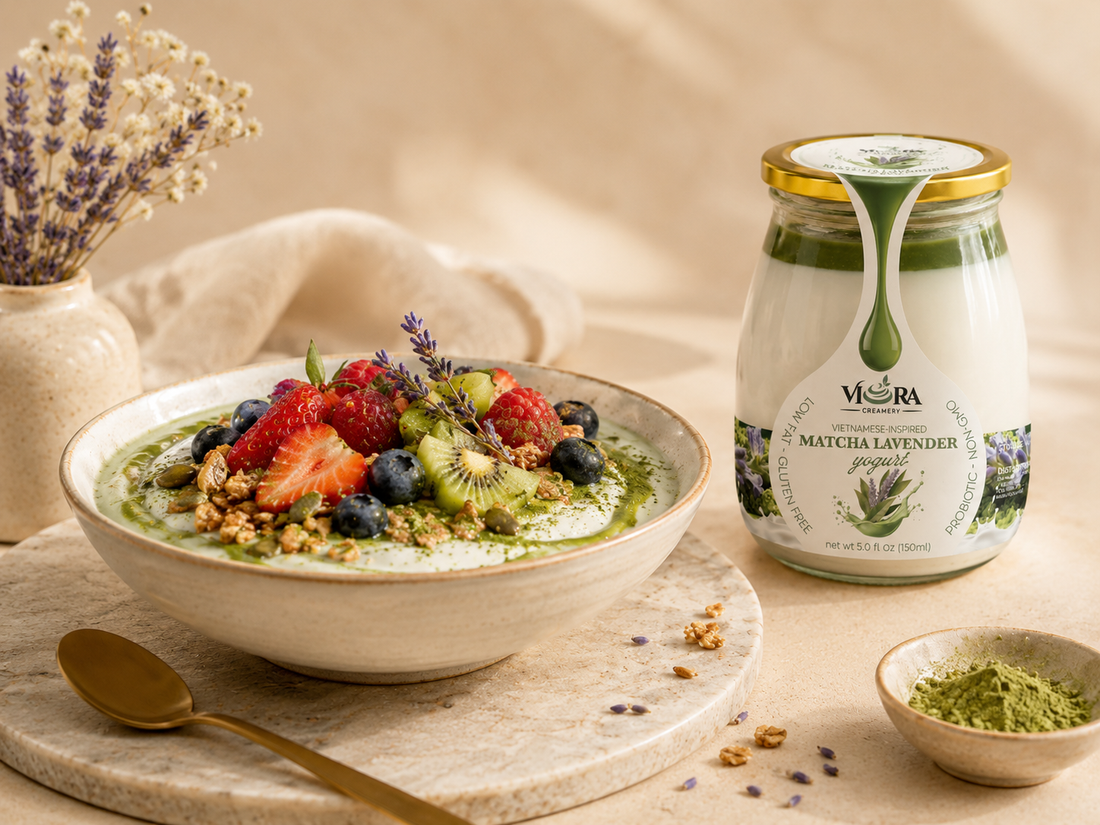 Matcha Lavender Yogurt Bowl with Fruit and Granola