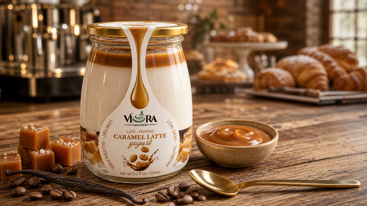 Premium cafe hero for Viora Creamery Caramel Latte chia pudding