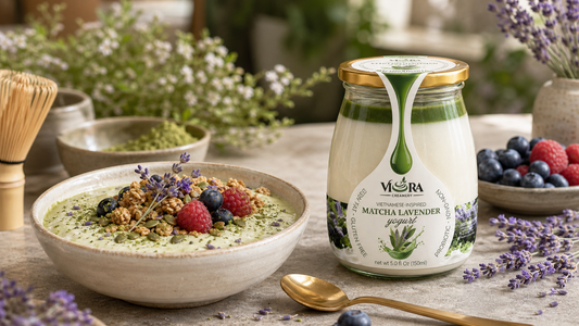 Premium botanical cafe hero for Viora Creamery Matcha Lavender yogurt bowl