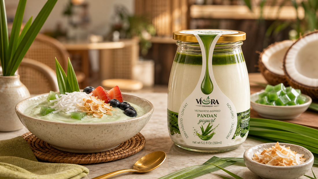 Premium cafe hero for Viora Creamery Pandan yogurt bowl