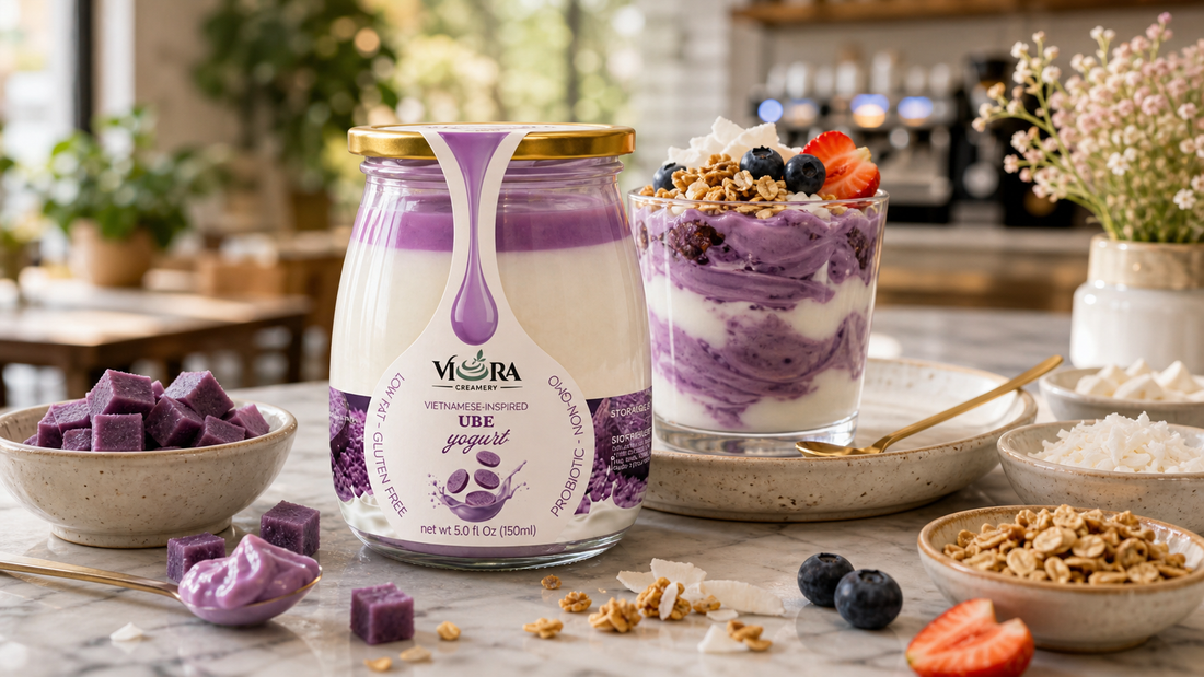 Premium cafe hero for Viora Creamery Ube yogurt recommendation