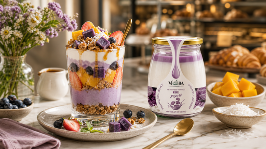Premium brunch cafe hero for Viora Creamery Ube yogurt parfait