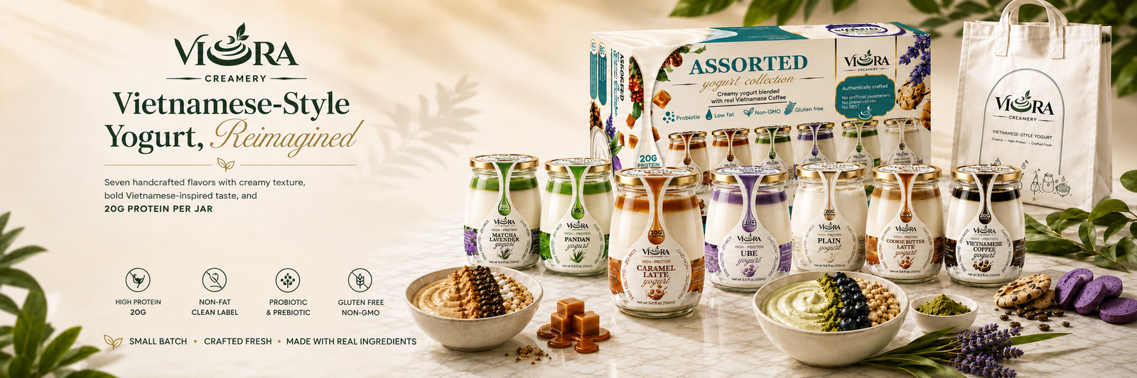 Viora Creamery Plain Yogurt - 20g Protein, Low Sugar, Smooth Vietnamese-style creaminess